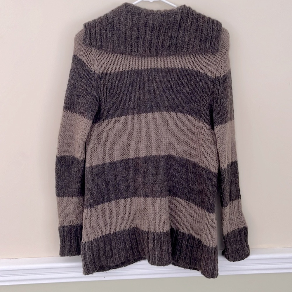 LOFT Mohair Brown Wide Stripe Open Cardigan Sweater XS - Picture 10 of 13